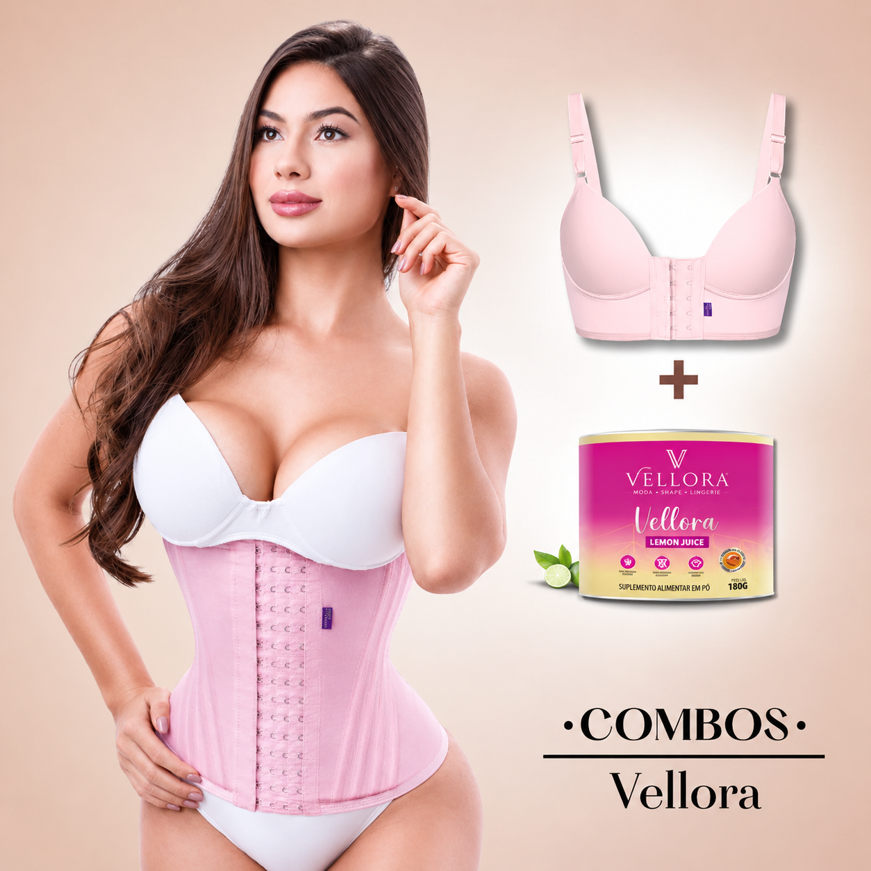 Cinta Faixa 4 Fechos e Sutiã Destruidor de Gordura + Vellora